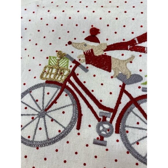 Set of 2 Christmas Holiday Dish Towels Dachshund Dog Riding Bike Embroidered - Picture 2 of 8